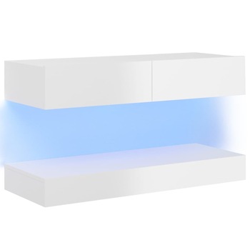 Comoda TV cu lumini LED, vidaXL, PAL, 90 x 35 x 15,5 cm, Alb extralucios Comoda TV cu lumini LED, vidaXL, PAL, 90 x 35 x 15,5 cm, Alb extralucios