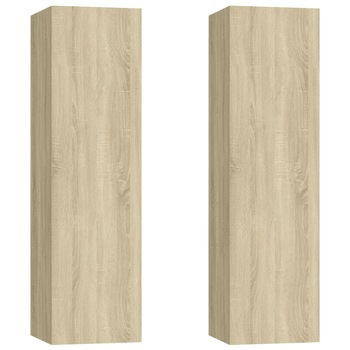 Set de 2 comode TV vidaXL, PAL, 30.5 x 30 x 110 cm, Maro/Stejar Sonoma Set de 2 comode TV vidaXL, PAL, 30.5 x 30 x 110 cm, Maro/Stejar Sonoma
