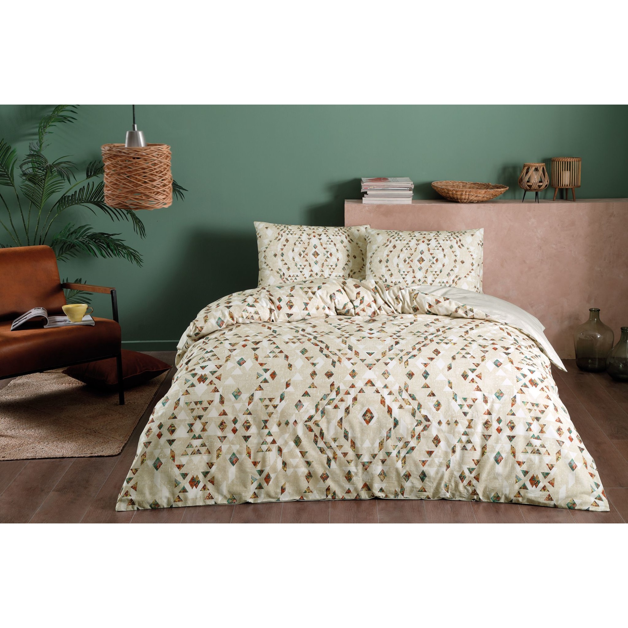 Set de pat pentru 2 persoane, din bumbac ranforce, TAC, Joan Bej ,4 piese