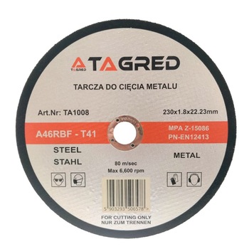 Disc de taiere, Tagred, pentru metal, otel slim RBF 230x1,8 mm Disc de taiere, Tagred, pentru metal, otel slim RBF 230x1,8 mm