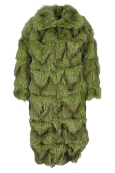 Női kabát, Természetes rókaszőr, Hókirálynő, Zöld