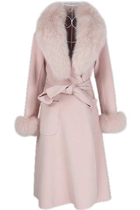 Női kabát, Természetes rókaszőr, Gyapjú, Rózsaszín
