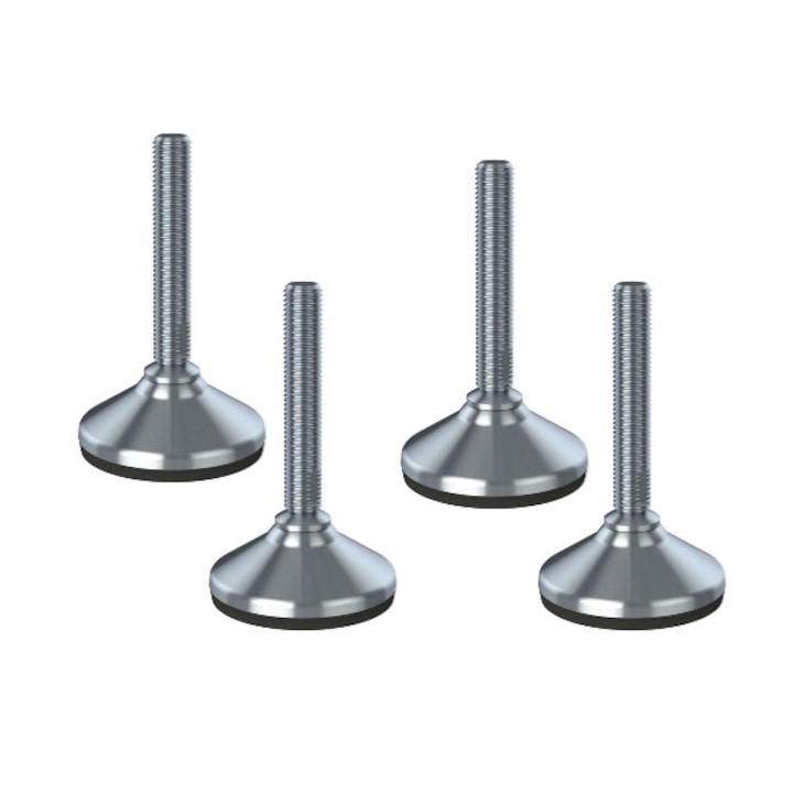 OEM Szintező láb készlet, 4 db-os, rozsdamentes acél, gumi talp, rezgésgátló / csúszásgátló, 16x100x105 mm, ezüst / fekete