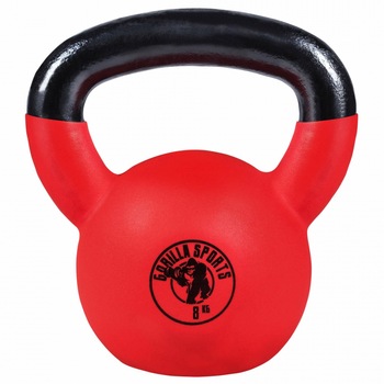 Gantera kettlebell de fier acoperit cu cauciuc, Gorilla Sports, 8Kg, Negru-Rosu Gantera kettlebell de fier acoperit cu cauciuc, Gorilla Sports, 8Kg, Negru-Rosu