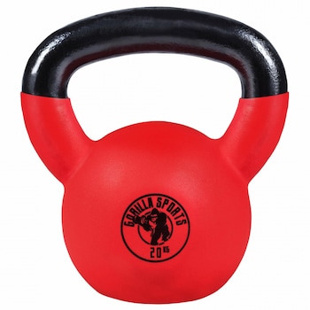 Gantera kettlebell de fier acoperit cu cauciuc, Gorilla Sports, 20Kg, Negru-Rosu Gantera kettlebell de fier acoperit cu cauciuc, Gorilla Sports, 20Kg, Negru-Rosu