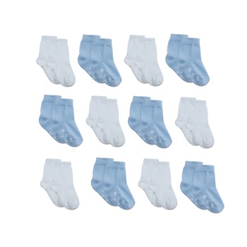 Sweety Bloom - Комплект Бебешки Чорапи : Анти слип, Памук, 12 Чифта, Бял/Син