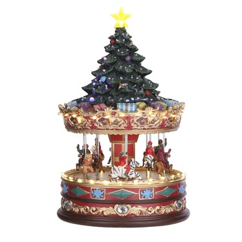 Figurina Christmas Village Luville, Carusel cu Brad de Craciun, Adaptor pentru LED inclus Figurina Christmas Village Luville, Carusel cu Brad de Craciun, Adaptor pentru LED inclus