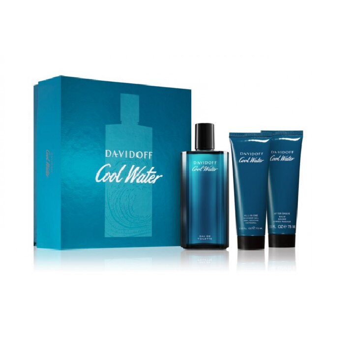 Set pentru barbati Davidoff Cool Water , Apa de parfum 125 ml , Gel de dus parfumat 75 ml, Balsam dupa barbierit 75 ml