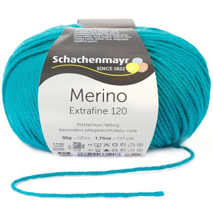 Fir de tricotat si crosetat, 100% lana merinos, grosime fir nr 3 Light, lungime 120 m, 50g, Merino Extrafine 120, Smarald 00177