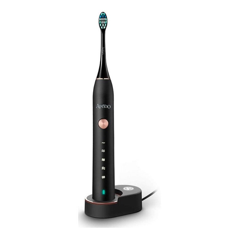 Periuta de dinti electrica sonica Apiyoo P7, 2 capete, 5 programe, 36800 pulsatii/min, IPX7, negru