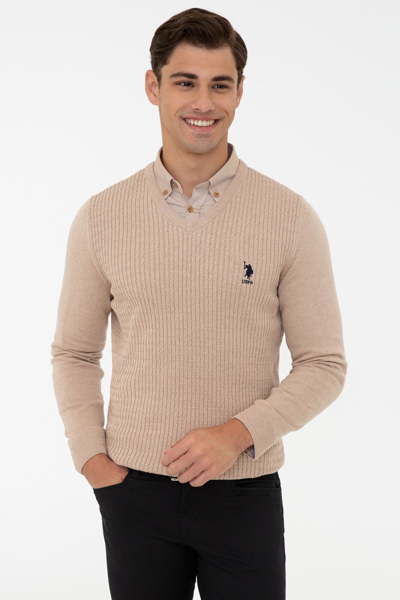 Pulover Barbat,U.S Polo Assn.,1259838, Camel