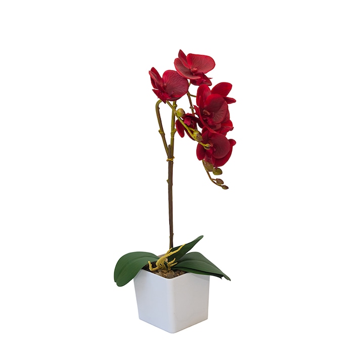 Изкуствена орхидея TONY'S DECOR, PVC кашпа, Червен цвят