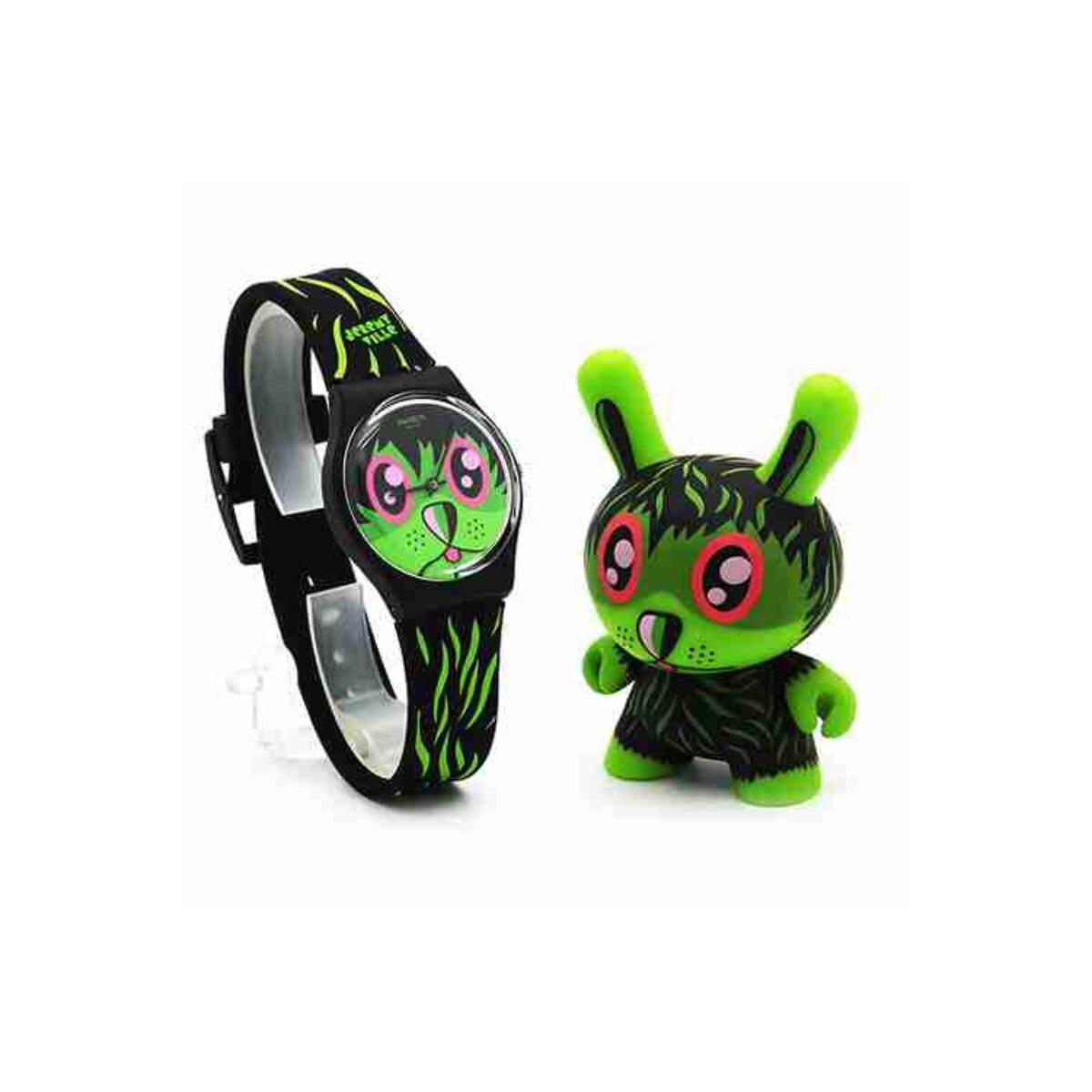 Set ceas pentru copii Swatch, GB252, Negru/Verde