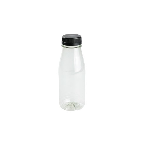 Set 260 sticle transparente rotunde, capac negru, rPET, 250 ml
