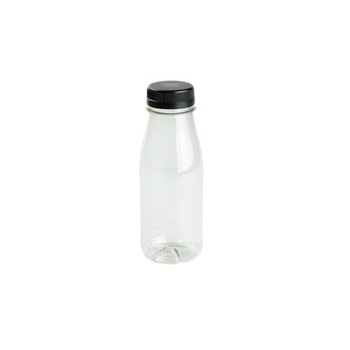 Set 260 sticle transparente rotunde, capac negru, rPET, 250 ml Set 260 sticle transparente rotunde, capac negru, rPET, 250 ml
