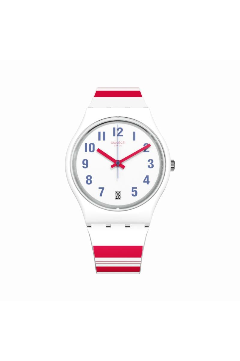 Ceas unisex Swatch, GW407, Alb/Rosu