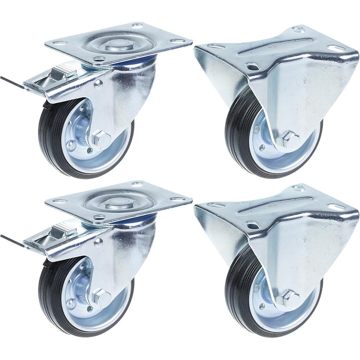 Set de 4 anvelope de cauciuc de 80 mm, 3 "capacitate de 280 kg