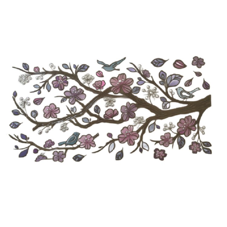 Sticker de perete Creanga de cires si Pasari, 60 x 32 cm, Multicolor, JMB-BBL2921