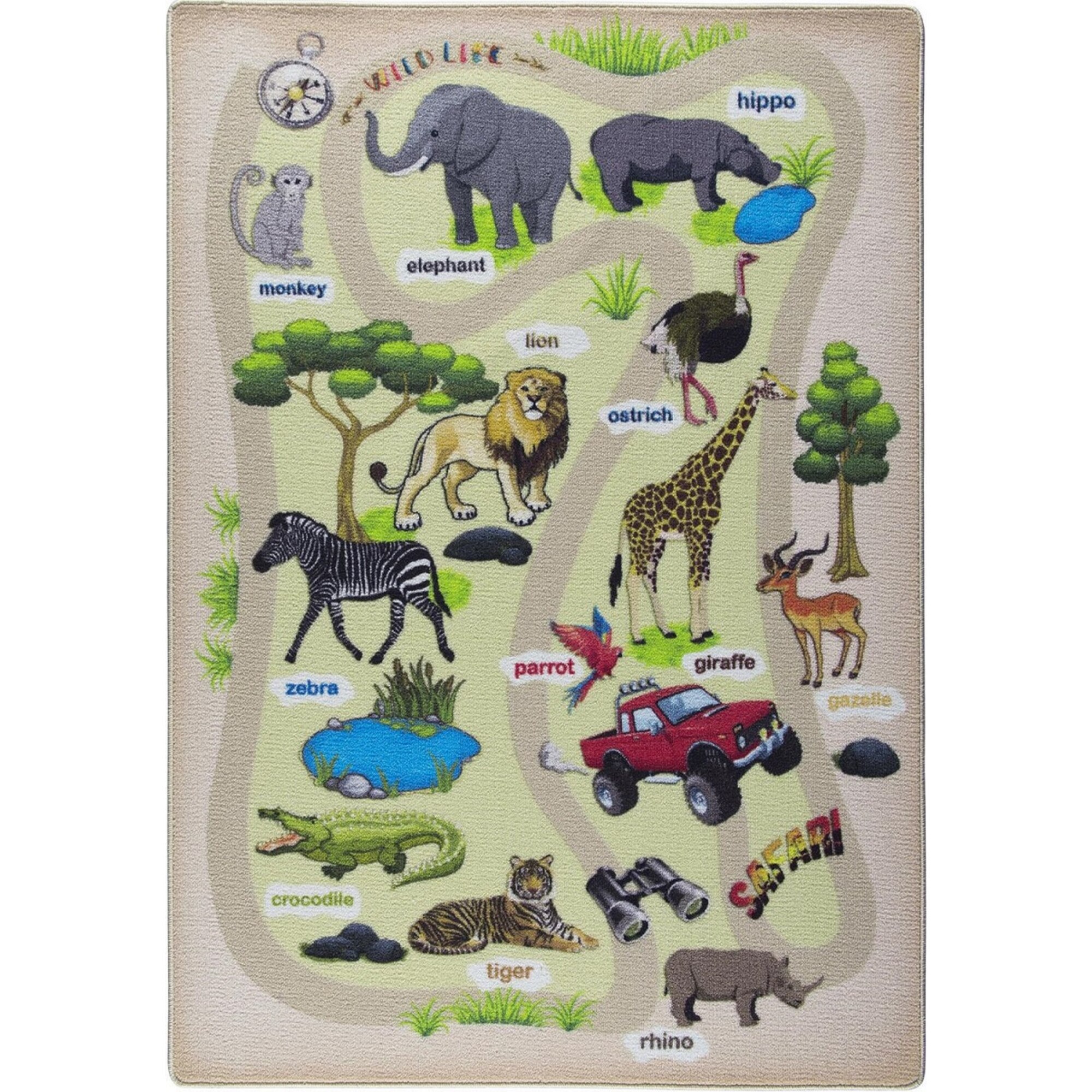 Covor Pentru Copii, Antiderapant, Wild Life, 100x150 cm, 1275 gr/mp