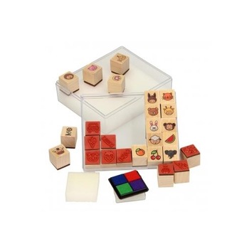 Set Grafix de Joaca cu Tusiera si Stampile din Lemn Set Grafix de Joaca cu Tusiera si Stampile din Lemn