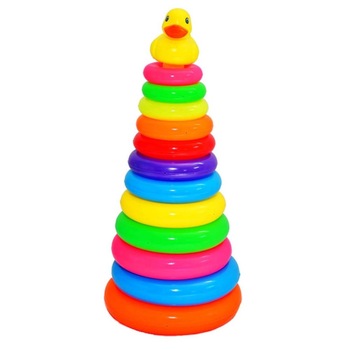 Jucarie educativa Rata cu 12 cercuri multicolore de stivuit, 40 x 18 cm, DK1005 RCO® Jucarie educativa Rata cu 12 cercuri multicolore de stivuit, 40 x 18 cm, DK1005 RCO®