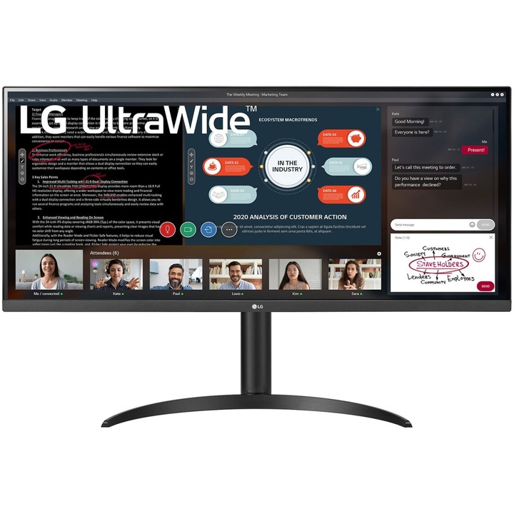 LG 34WP550-B Monitor, IPS, 34", 2560x1080, 21:9, 75Hz, 5ms, AMD FreeSync, HDR10, HDMI, állítható magasság