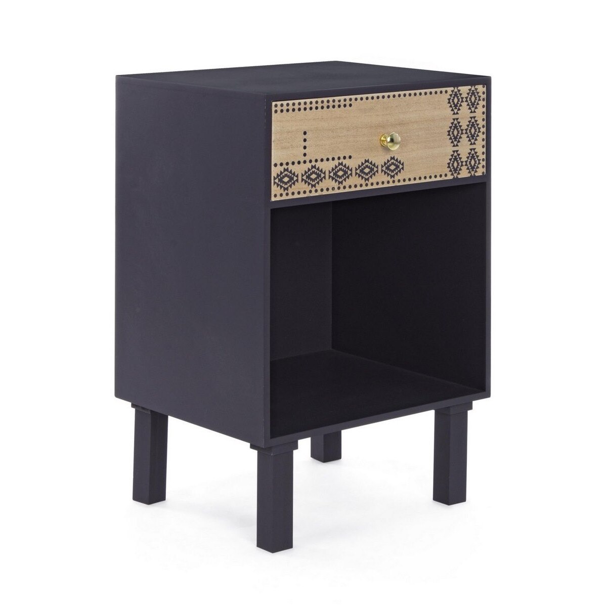 Noptiera 1 sertar din mdf negru natur Argun 37 cm x 30 cm x 56 h