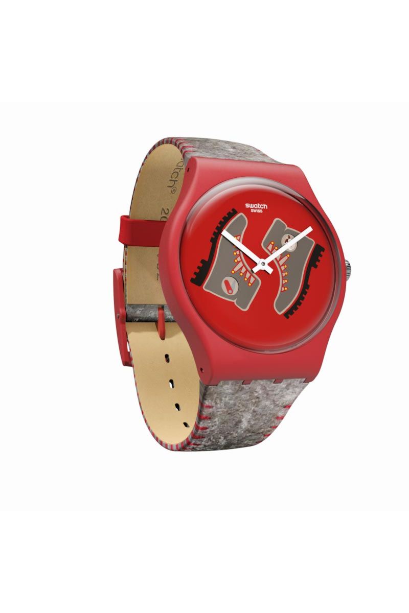 Ceas unisex Swatch, SUOR708, Rosu/Gri