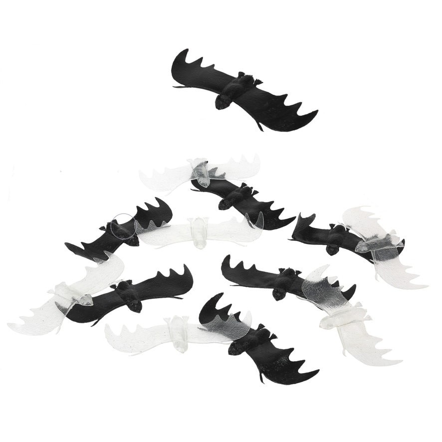 Set Halloween 6 lilieci negri si 6 lilieci fosforescenti