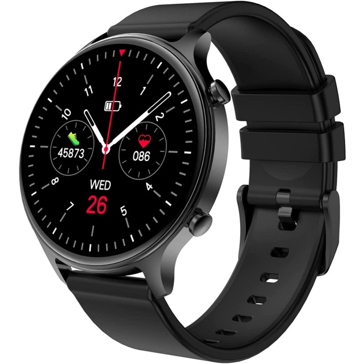 Смарт часовник idealStore ActivSport, извит HD екран, спортни режими, функции за наблюдение на здравето, силиконова гривна, черен