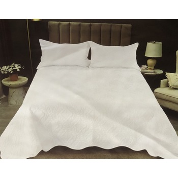 Set cuvertura catifea, Shop Like A Pro®, pentru 2 persoane, 3 piese, 1 cuvertura Si 2 fete perna, 220 x 240 cm, M10, Alb Set cuvertura catifea, Shop Like A Pro®, pentru 2 persoane, 3 piese, 1 cuvertura Si 2 fete perna, 220 x 240 cm, M10, Alb