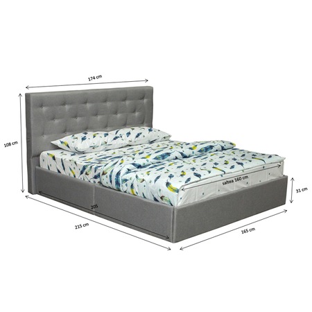 Pat Tapitat Kring Eden, dimensiune saltea 160x200, culoare gri, demontabil, include suport saltea