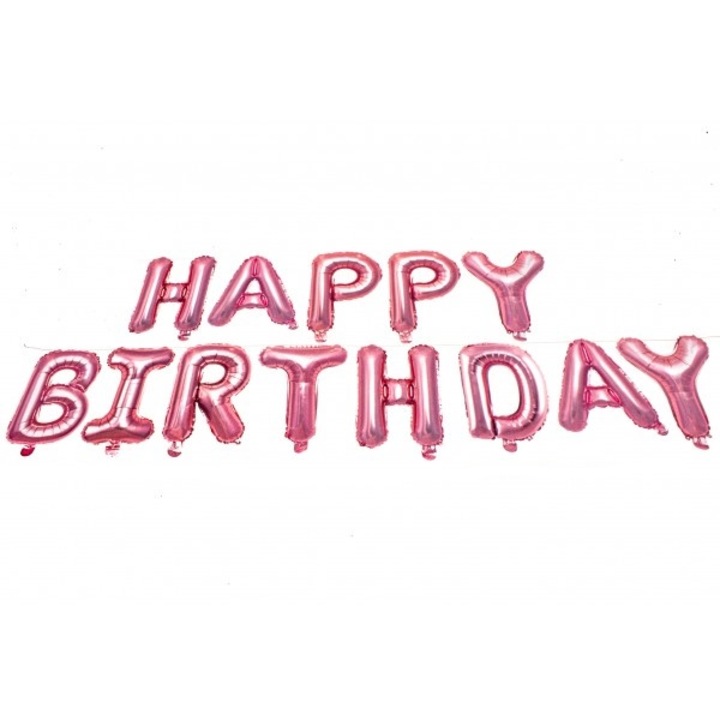 Fóliás lufi készlet HAPPY BIRTHDAY rózsaszín, 13 db.