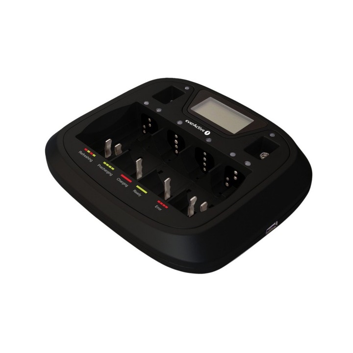 EverActive NC-900U professzionális töltő, 8 csatorna, AA, AAA, CD, 9V