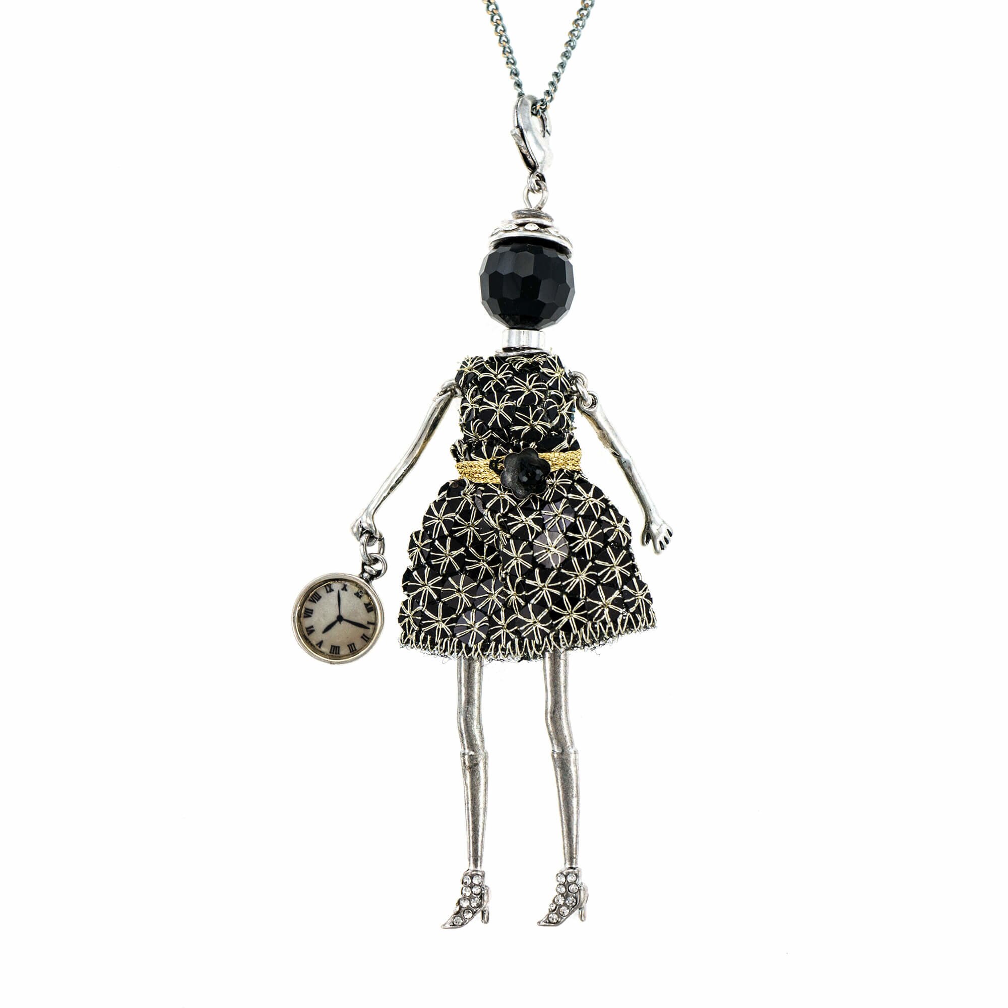 Pandantiv cu lant Bambola in Stile Roma-Silver, Haute Couture Style by Roxannes - Bambole Milanesi, Negru 42397-Silver