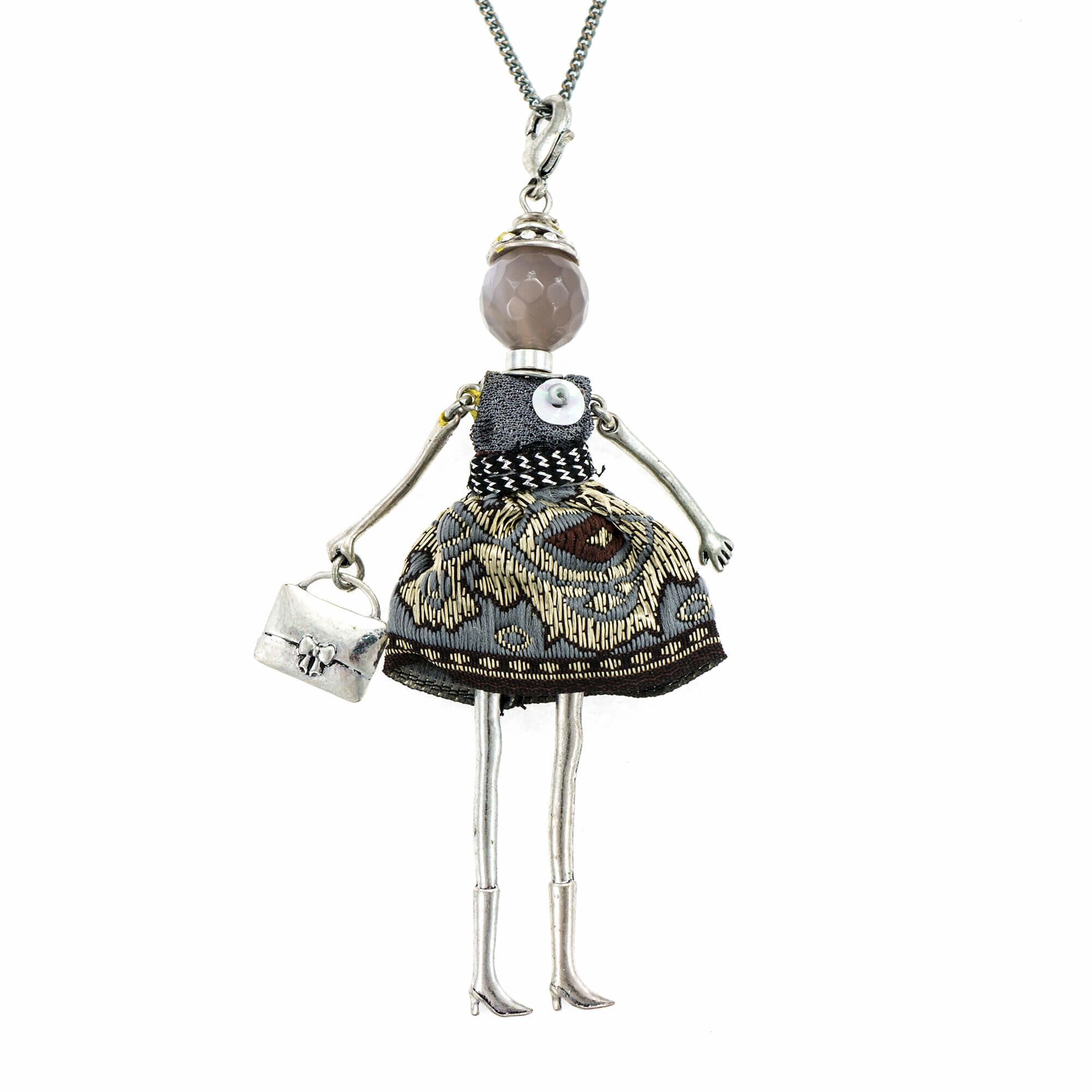 Pandantiv cu lant Bambola in Stile Astana Chic-Grey, Haute Couture Style by Roxannes - Bambole Milanesi, Gri 42123-Grey