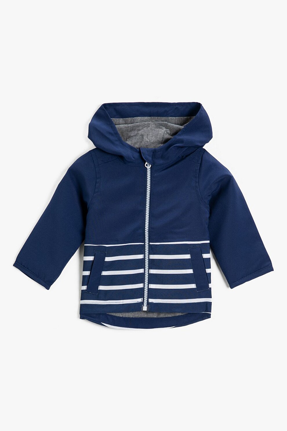 KOTON, Jacheta usora cu gluga si dungi, albastru inchis/alb