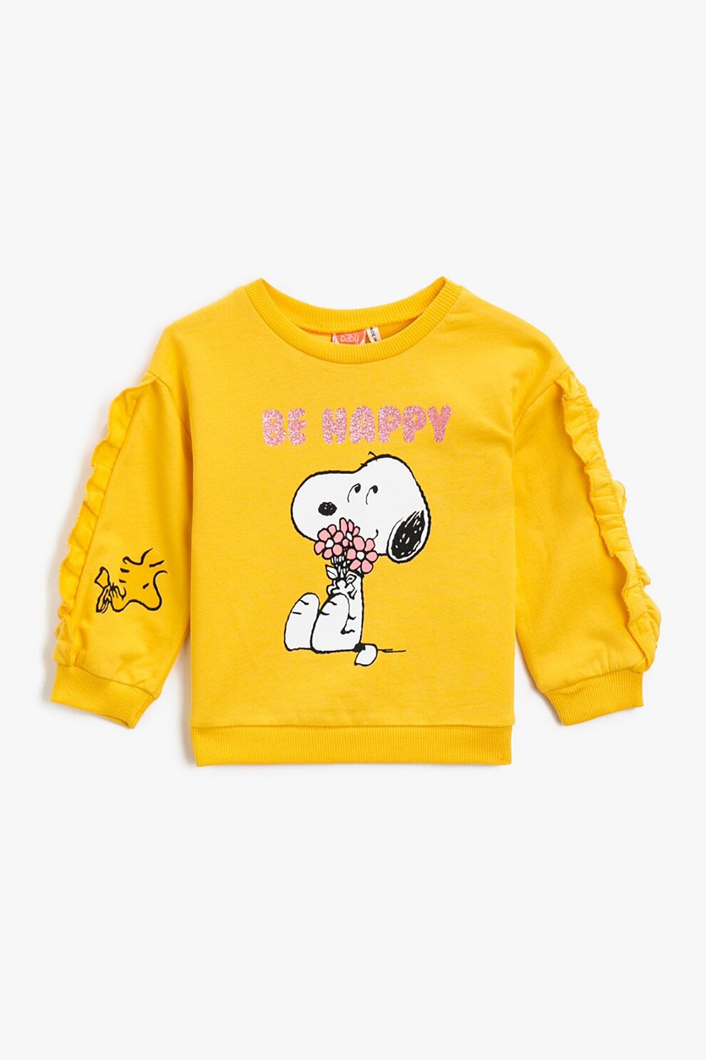 KOTON, Bluza sport cu imprimeu cu desene animate si volane pe maneci, Galben