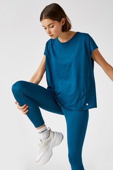 KOTON, Tricou lejer cu decolteu la baza gatului, Albastru petrol KOTON, Tricou lejer cu decolteu la baza gatului, Albastru petrol