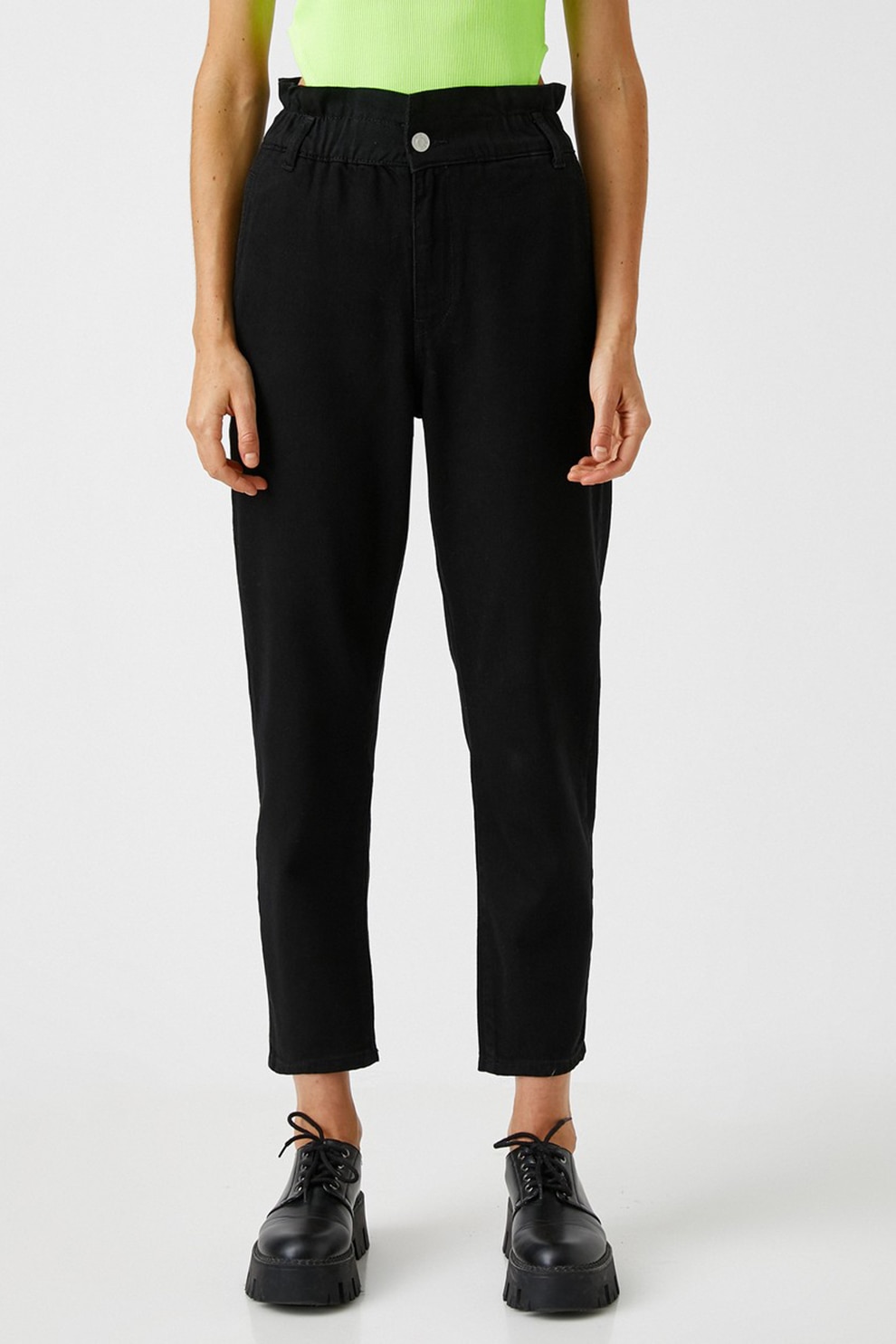 KOTON, Blugi crop cu talie inalta, Negru