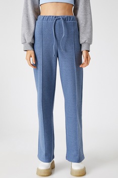 KOTON, Pantaloni sport cu talie inalta si snur de ajustare, Albastru KOTON, Pantaloni sport cu talie inalta si snur de ajustare, Albastru