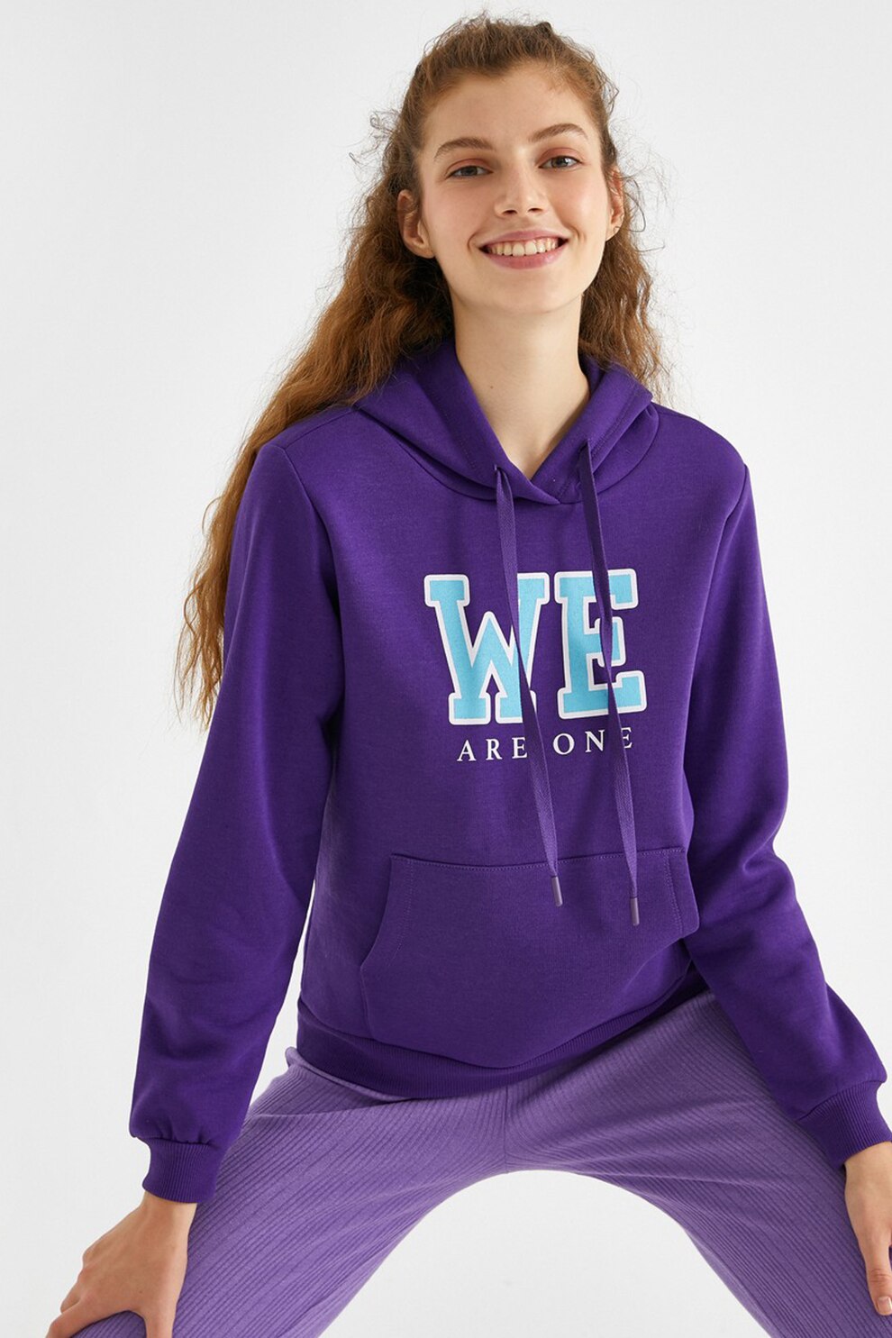 KOTON, Hanorac relaxed fit cu imprimeu text, Violet