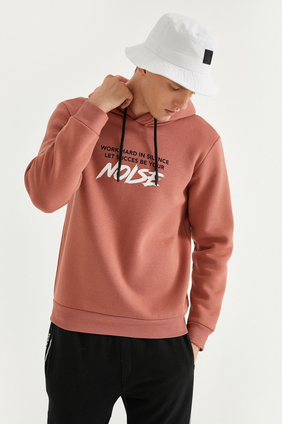 KOTON, Hanorac cu maneci lungi si text, Roz prafuit