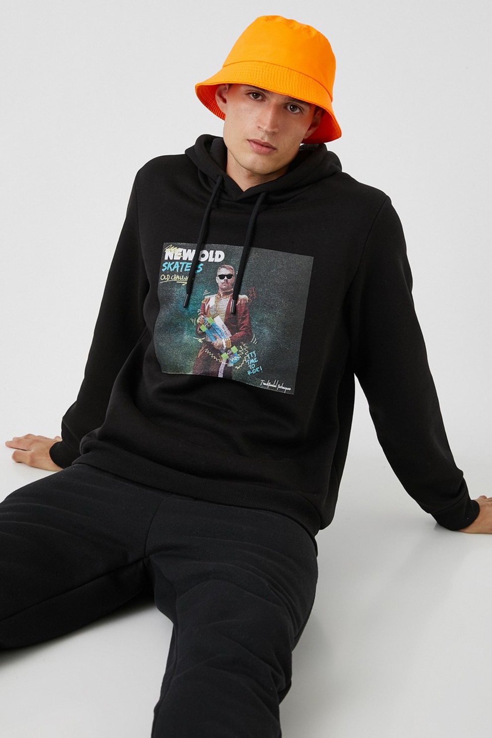 KOTON, Hanorac cu imprimeu foto, Negru