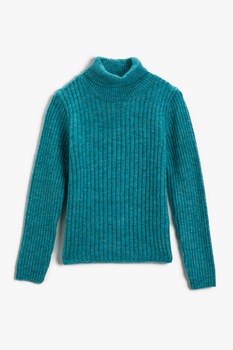KOTON, Pulover striat cu guler inalt, Albastru petrol KOTON, Pulover striat cu guler inalt, Albastru petrol