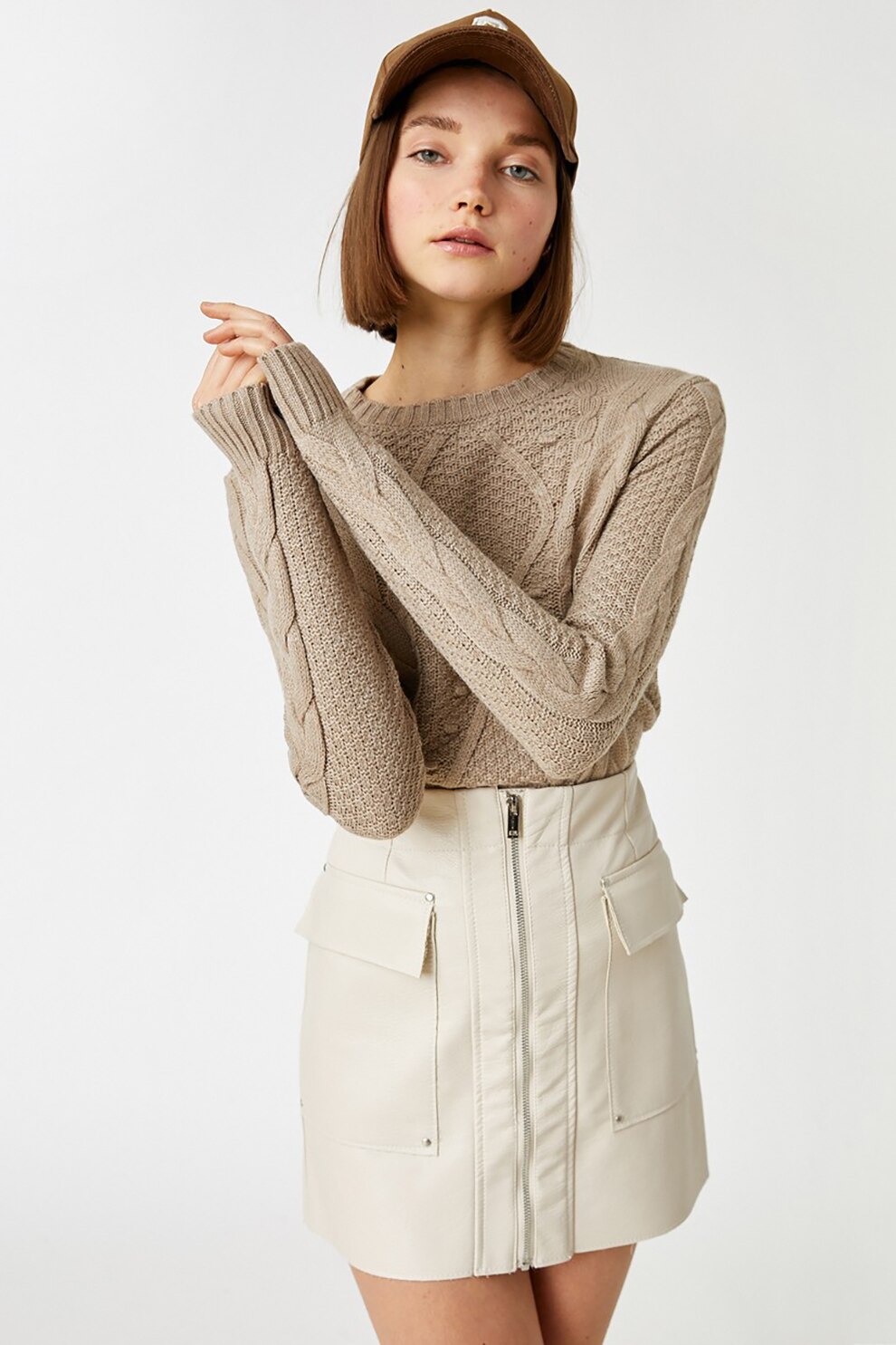 KOTON, Pulover cu model torsade, Maro nisip