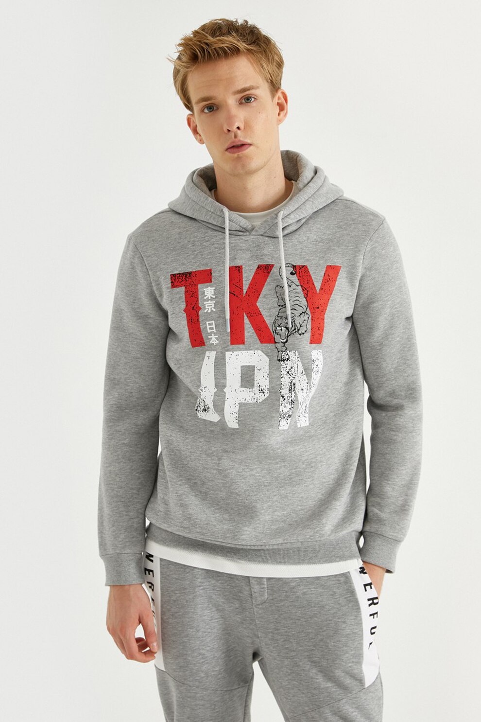 KOTON, Hanorac cu imprimeu text, Gri melange