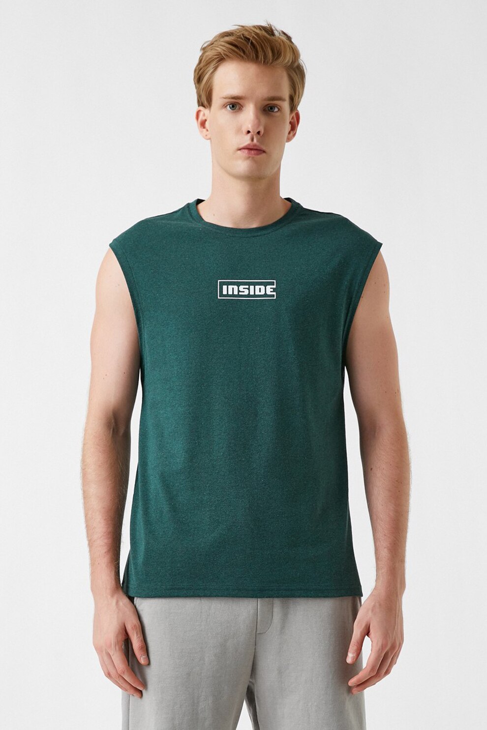 KOTON, Tricou fara maneci cu imprimeu discret, Verde englez