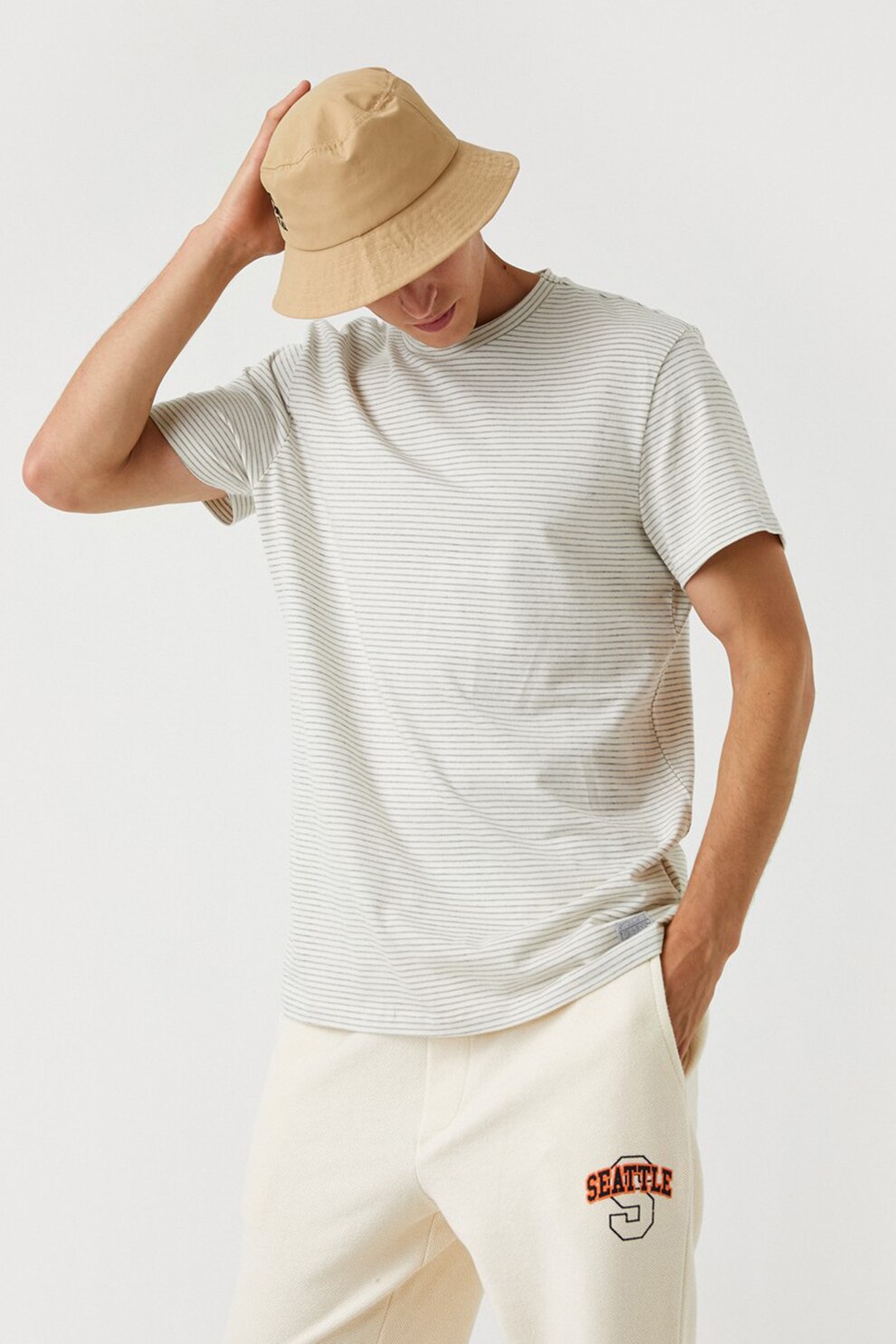 KOTON, Tricou din bumbac cu model in dungi, Alb/Negru