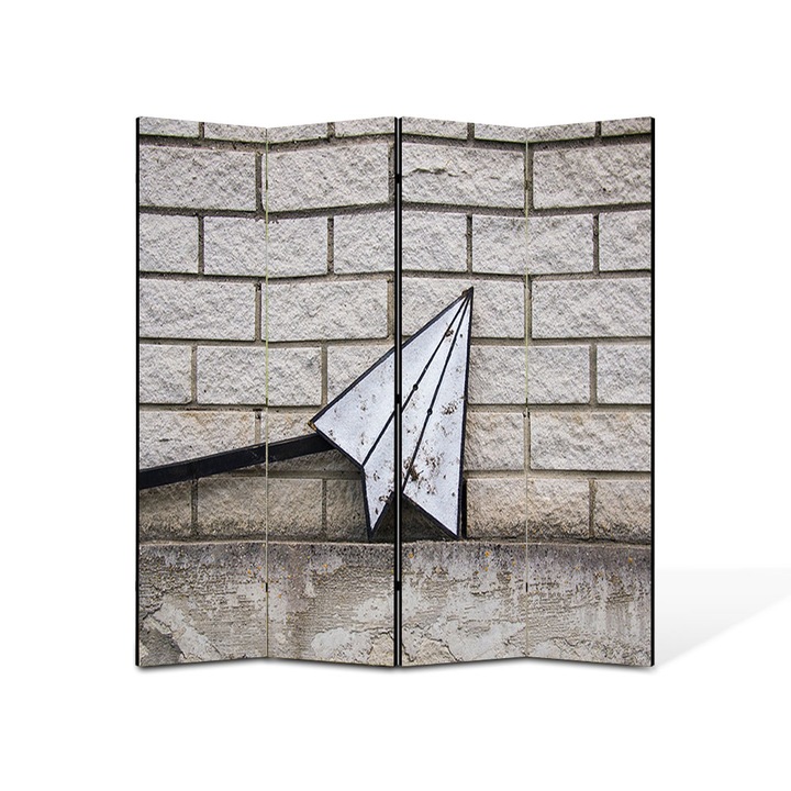 Paravan 4 piese Premium TrueColor, Art Star, Avion de hartie desenat pe zid, Mesaje, Panza pe cadru de lemn, Decoratiuni Moderne pentru Casa, 4 Panouri de 35x150, 140 x 150 cm